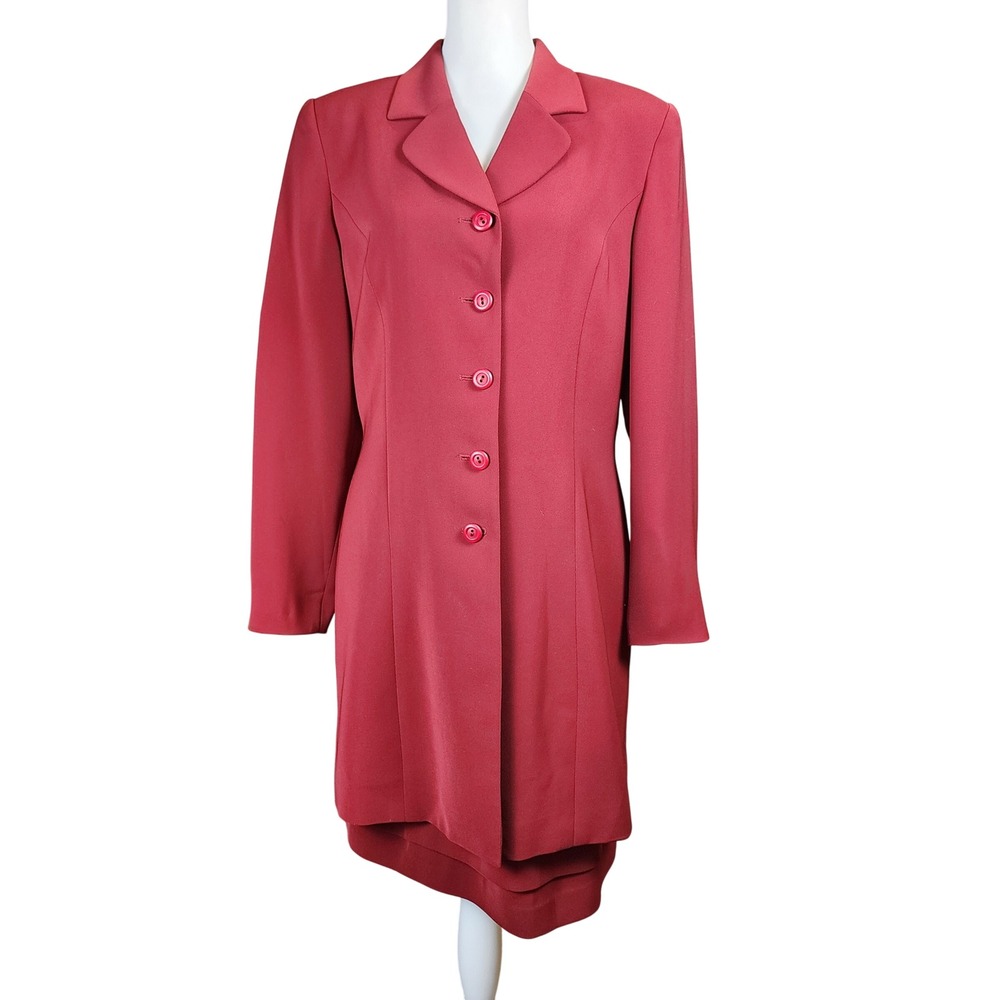 Kasper ASL 2pc Skirt Suit Set Womens 10 Burgundy Long Blazer Office Business VTG